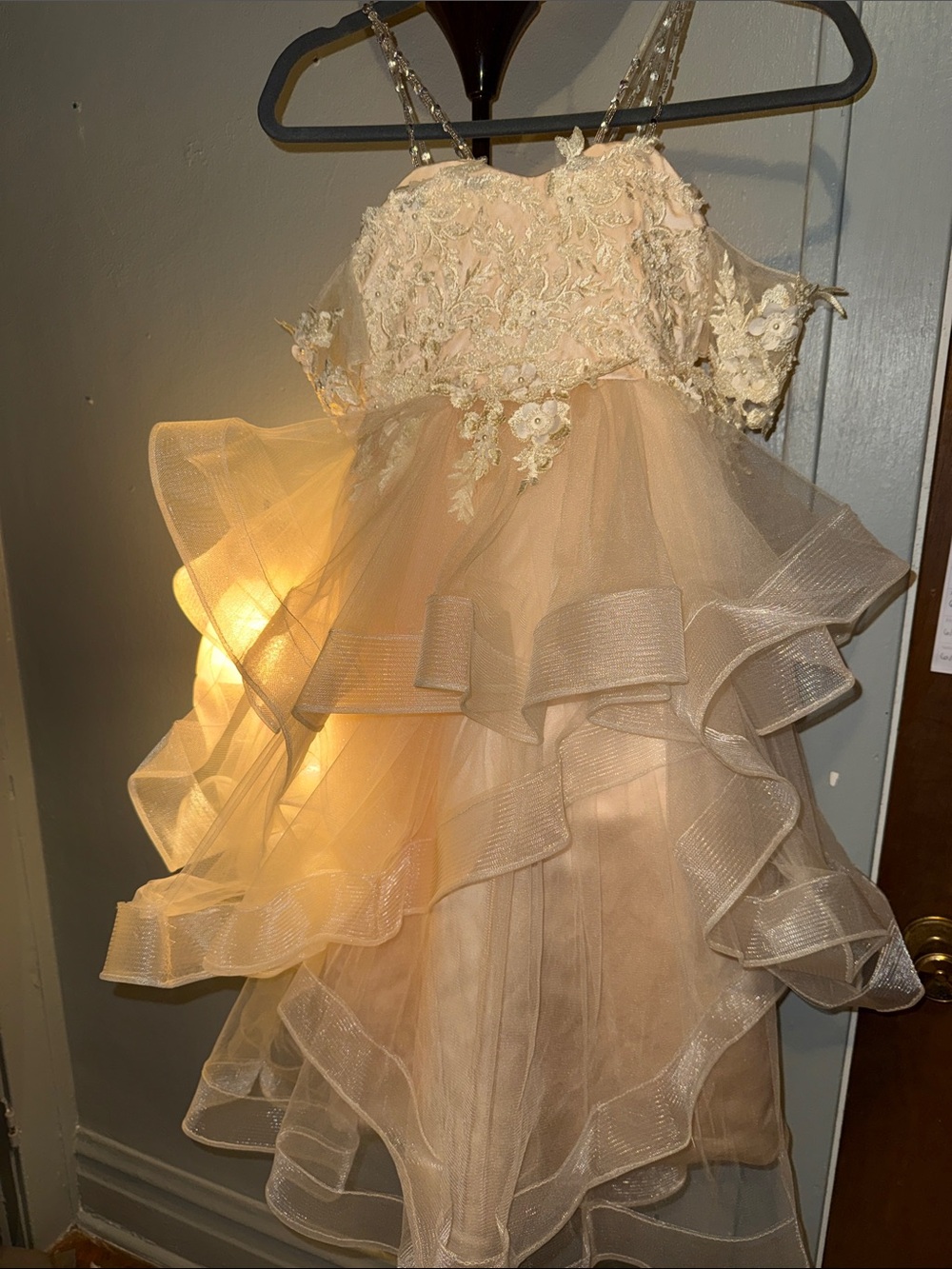 Ivory-Blush Ruffled Tulle Girls' Party Dress